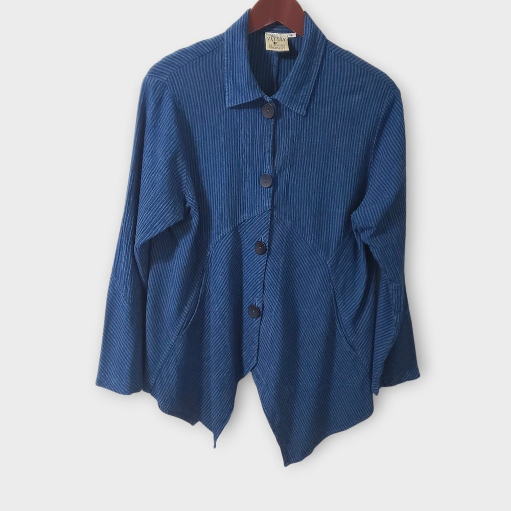 VTG Mill Valley Clothing Co Hobo Shirt Blue Asymmetric Ribbed Lagenlook Artsy Sm